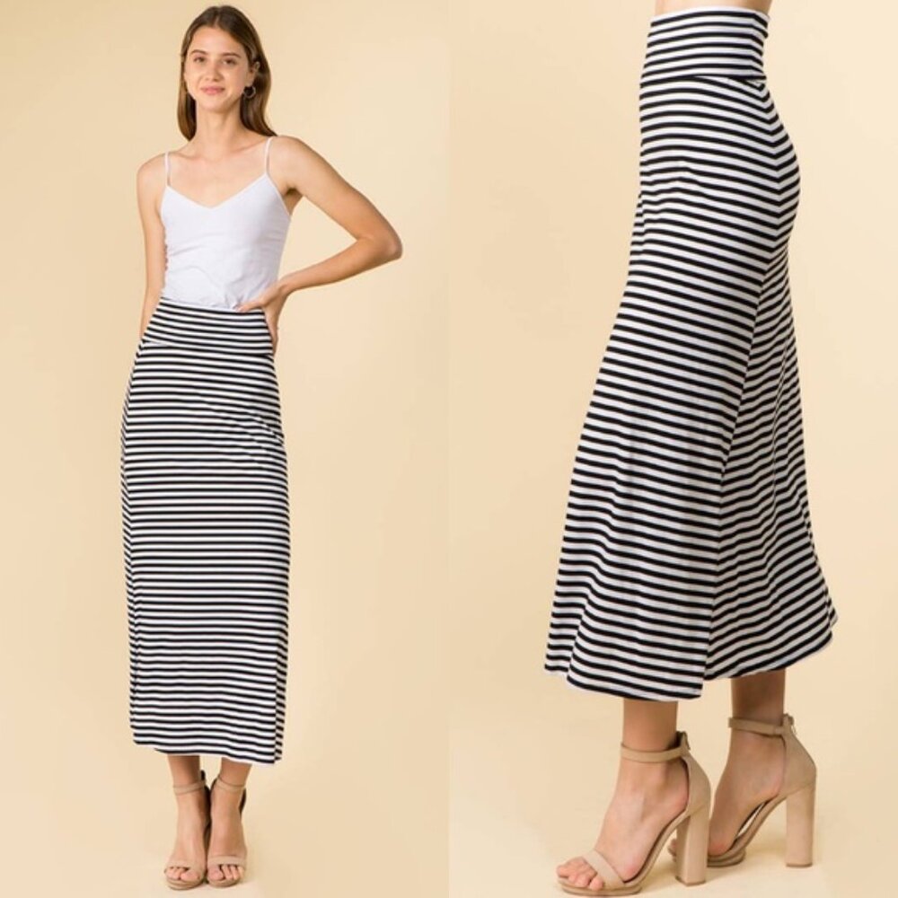 Clear Out‼️ Basic Stripe Casual Maxi Skirt